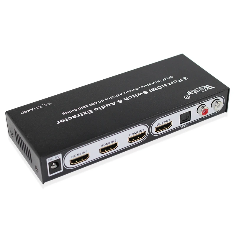 Wiistar 3 Port Switch HDMI Audio Extractor SPDIF/RCA stereo out puts whith oltra HD ARC EDID setting