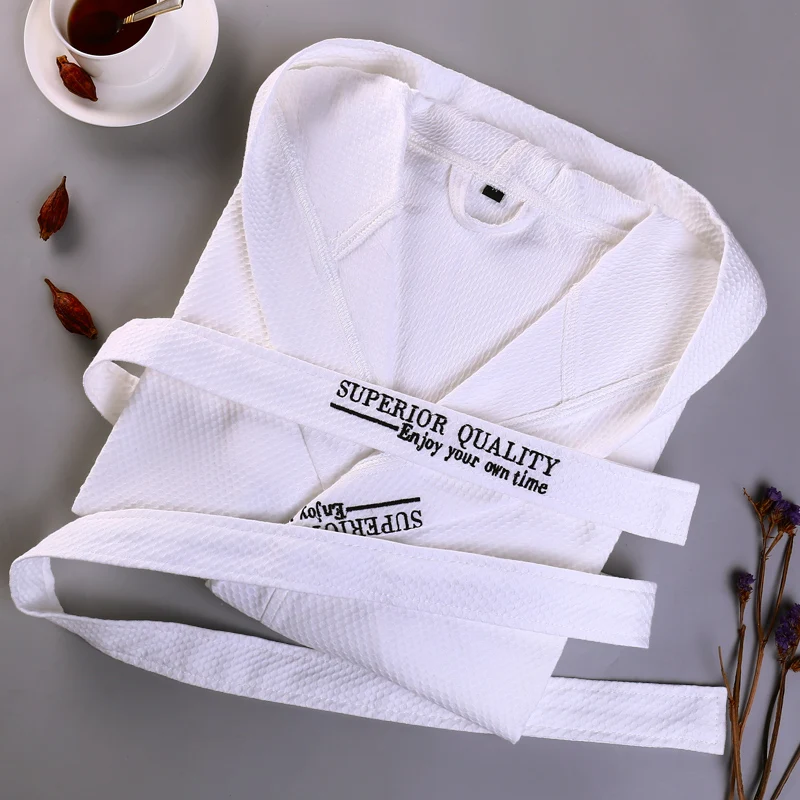 Summer Cotton Bathrobe Men Hooded  Women Long Soft Warm Robe Wedding Bridesmaid Robe White/Grey Color Knee Length Luxury