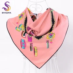 [BYSIFA] Brand Black Twill Silk Scarf Shawl Fashion Elegant High Quality Women Spring Autumn Square Scarves 90*90cm Bufandas