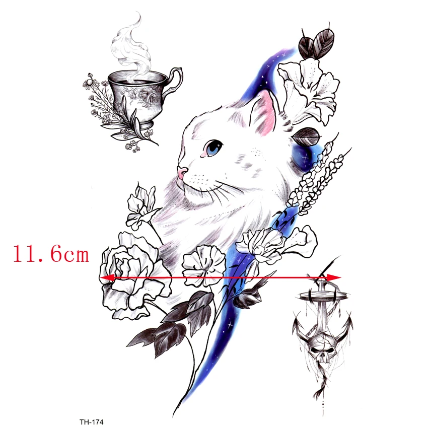 5pcs Cat And Flower Waterproof Temporary Tattoos Men Leisure life Tatouage Temporaire Fake Tattoo Tatoo Temporary stickers