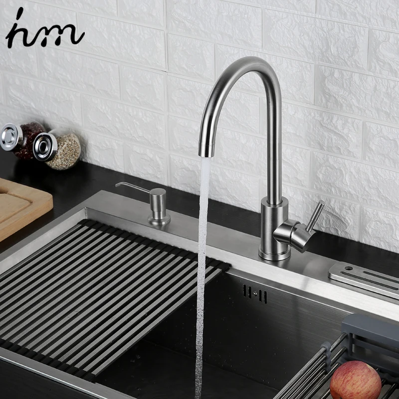 hm 360 Degree Cold and Hot Kitchen Tap Single Hole Water Tap SUS304 Stainless Steel Kitchen Faucets