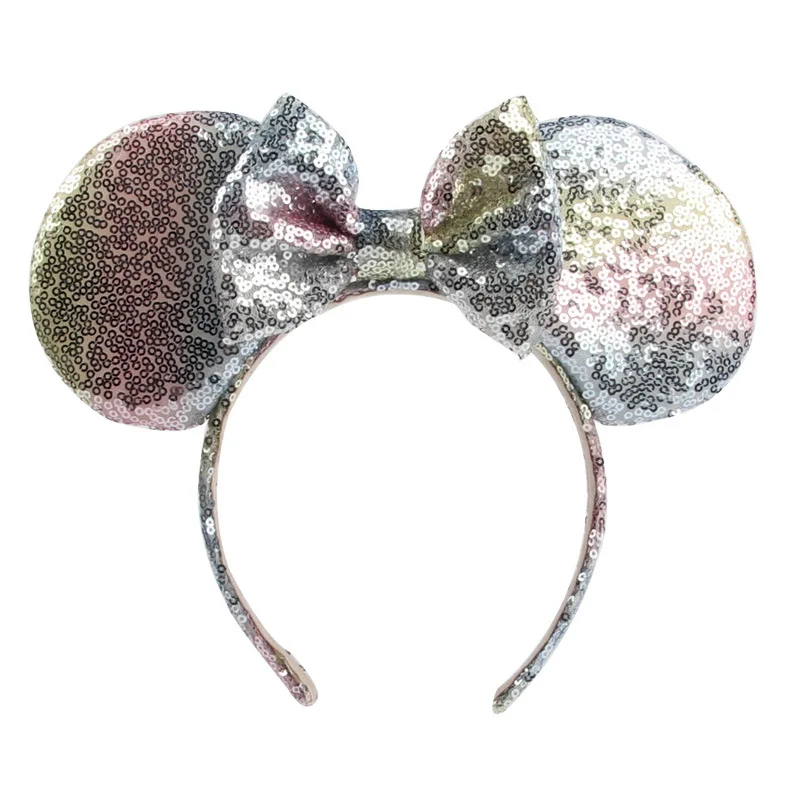 New Rainbow Bow Sequins Hairband Kids Girl Minnie Mouse Ears Hairband Women Headband DIY Hair Accessories Headwear Kids Headband