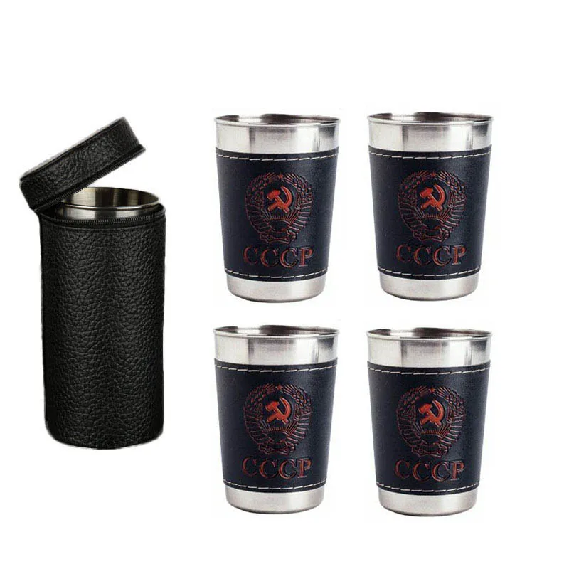 170ml Outdoor-Reise becher Set Camping geschirr Edelstahl Tasse mit Pu Leder tragbare Kaffee Wein Bier Whisky Tasse – Detail 1