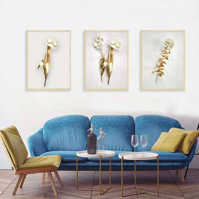 Fake Frame 3D Gold White Flower Wall Sticker Living Room Sofa Background Decoration Wallpaper For Bedroom Decor Removable Mural