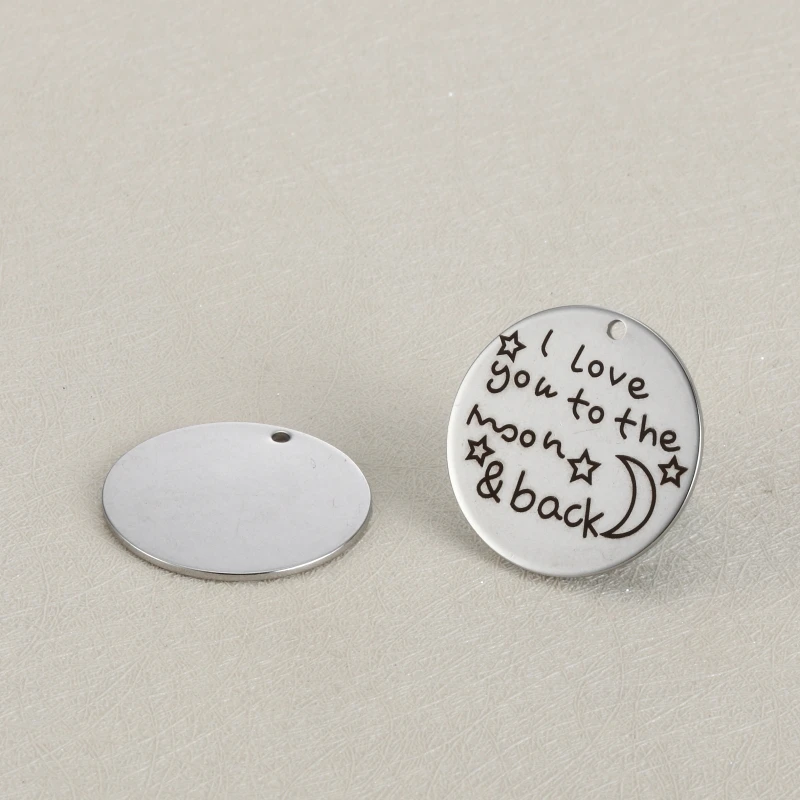 20pcs 25mm Diy accessories Charm lettering I love you to the moon and back stainless steel pendant for necklace or bracelet