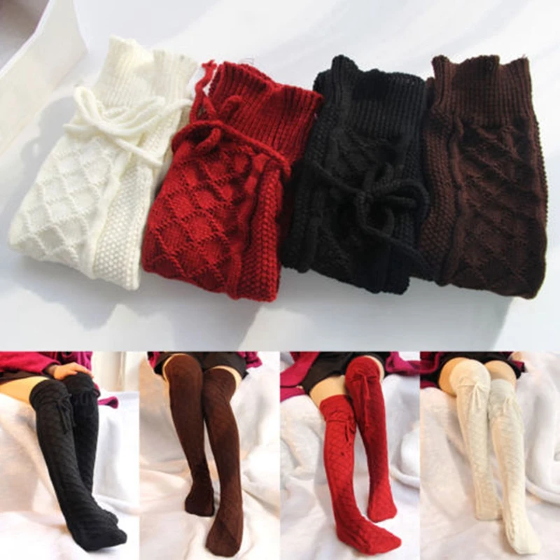 New F ashion Winter Warm Socks Women Socks Solid Cable Knit Over knee Long Boot Thigh High Socks 4 Colors