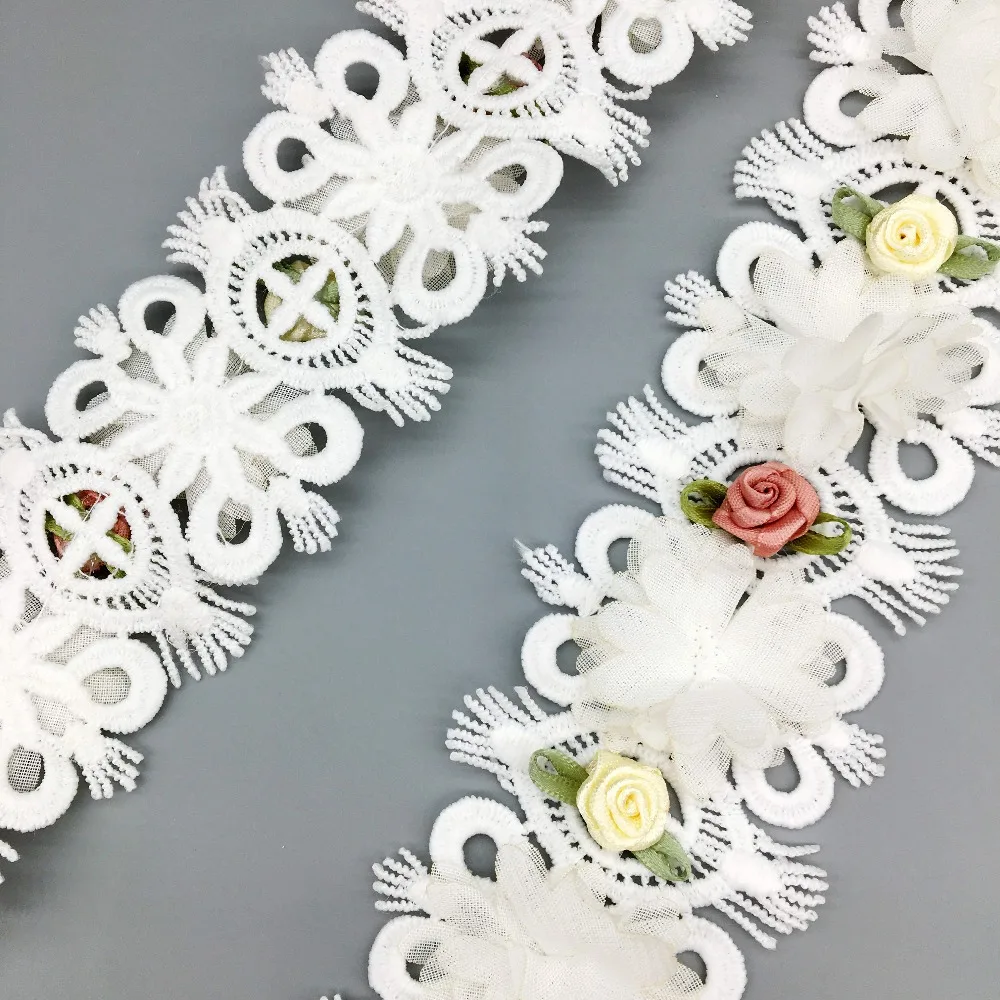 

50X African Cotton 3D Colorul Rose Flower Lace Edge Trim Chiffon Applique Ribbon Fabric Wedding Dress Clothing DIY Sewing Craft