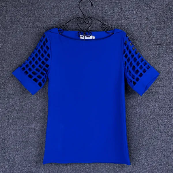 

New Women Summer Fashion Tops Short-sleeved Chiffon Blouse Hollow blusa feminina Plus Size clothing S-5XL