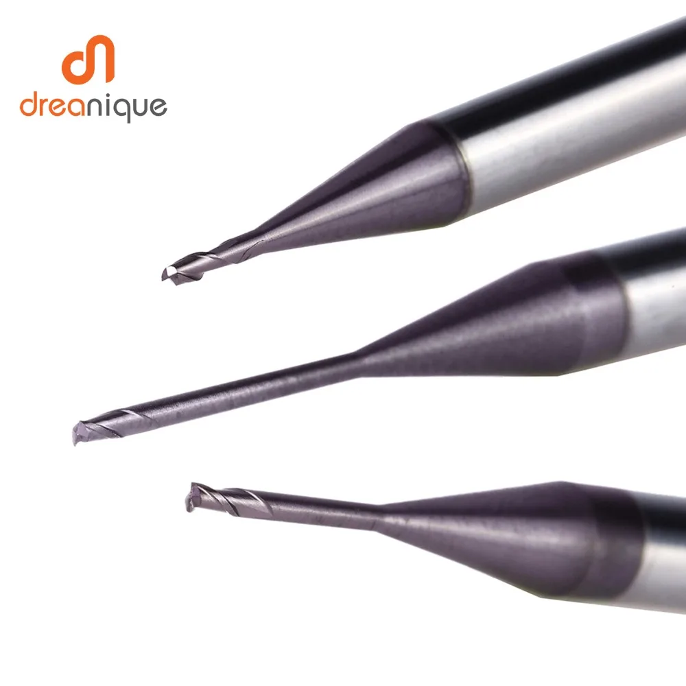 Dreanique carbide end mill 2 flute end mill d0.5-d2.0 for milling deep slot mold making long neck end mills cnc milling cutter