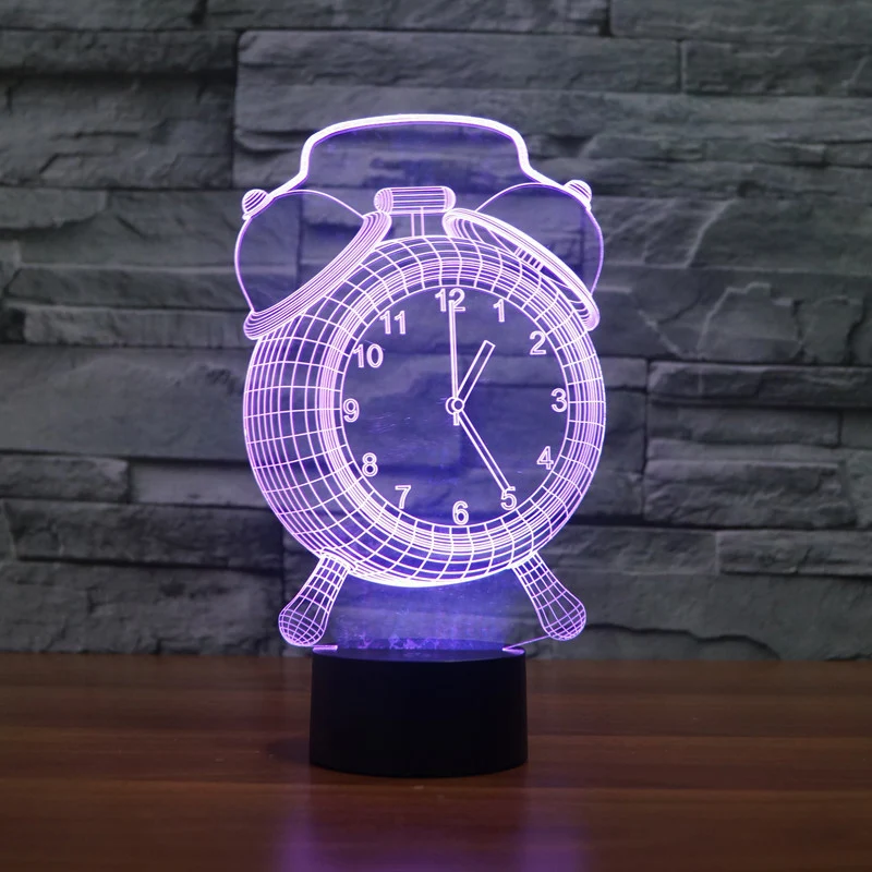 Colorful Creative Home Decor Indoor Desktop 3D Small Table Lamp Alarm Clock 3D Touch Night Light Christmas Gift Kids Toy VG194