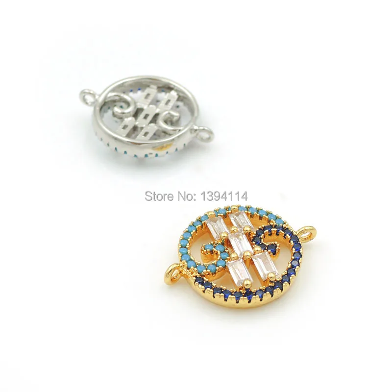 20*15*4mm Micro Pave Blue&Kallaite&Clear CZ Round Of Cancer Pattern Connector Fit For Women As DIY Bracelets Accessory