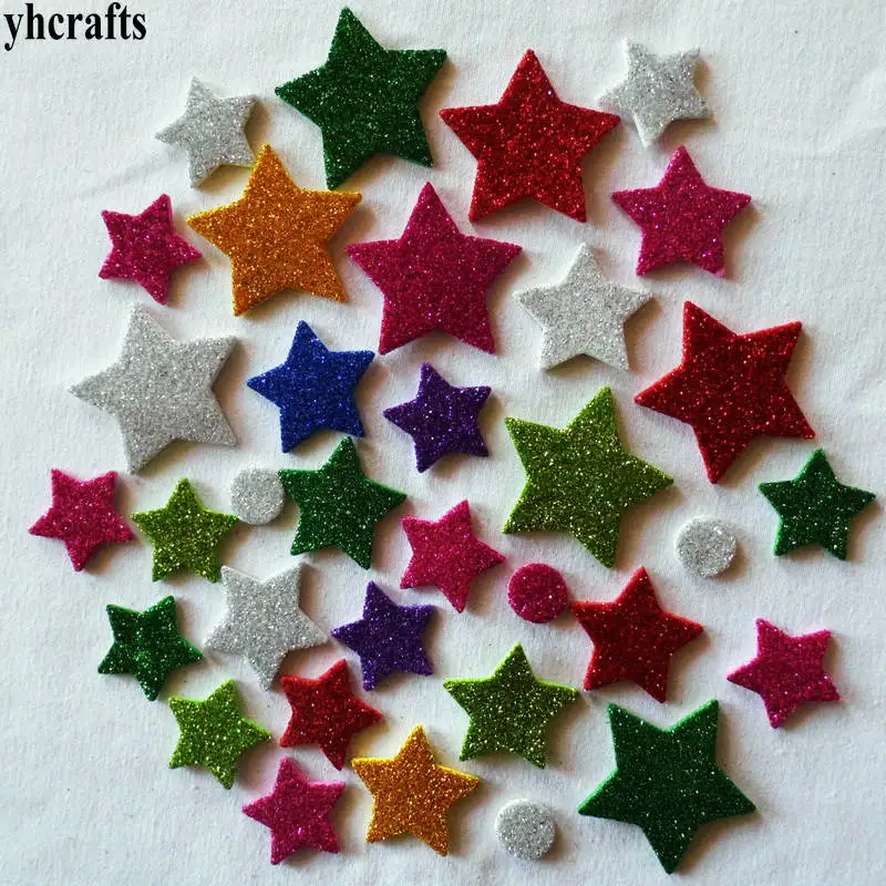 1bag/LOT.Star round glitter foam stickers Kindergarten ornament,Early learning educational diy toys Kindergarten reward Handmade