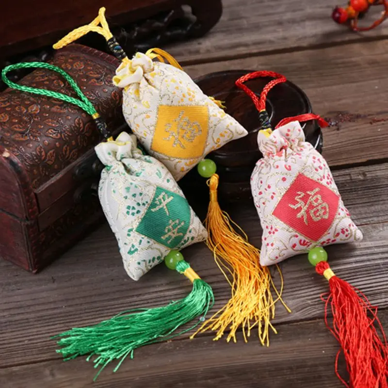 

Car Hanging Lavender Sachet Bag Traditional Chinese Folk Art Word Printed Tassels Medicine Spice Fragrance Mascot Decoration Ran