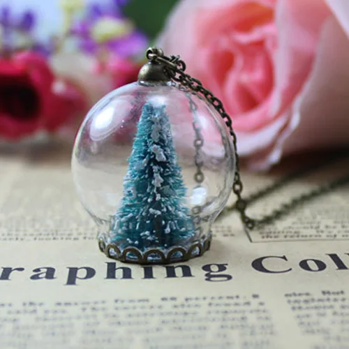 2PCS 30MM Christmas Tree Snow Globe Necklace,Wishing Bottle Pendant,Handmade bottle Necklace