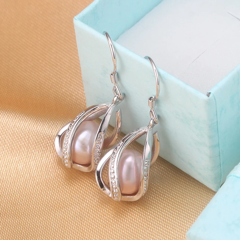 Natural Freshwater Pearl Drop Earrings For Women Elegant 925 Sterling Silver Anti allergy Earrings DIY Cage Jewelry 2019 cauuev