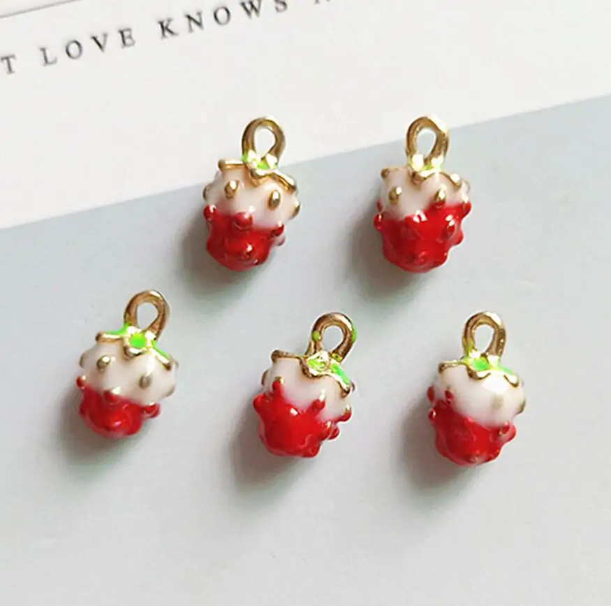 

50pcs 8*13mm 3D Strawberry Alloy Bead For Kids Hair Jewelry Ornament Scrapbooking Bride Headwear Craft Diy Accessory