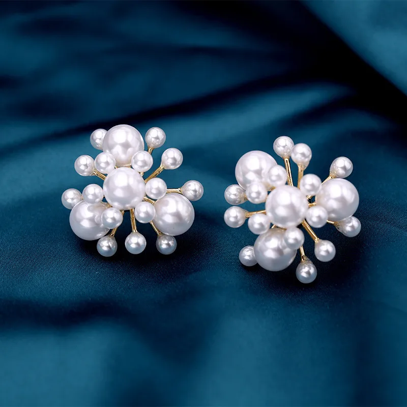 FXLRY New Hot Elegant Personality Simulated Pearl Flower Ball Stud Earrings Trendy Women Girls Party Jewelry