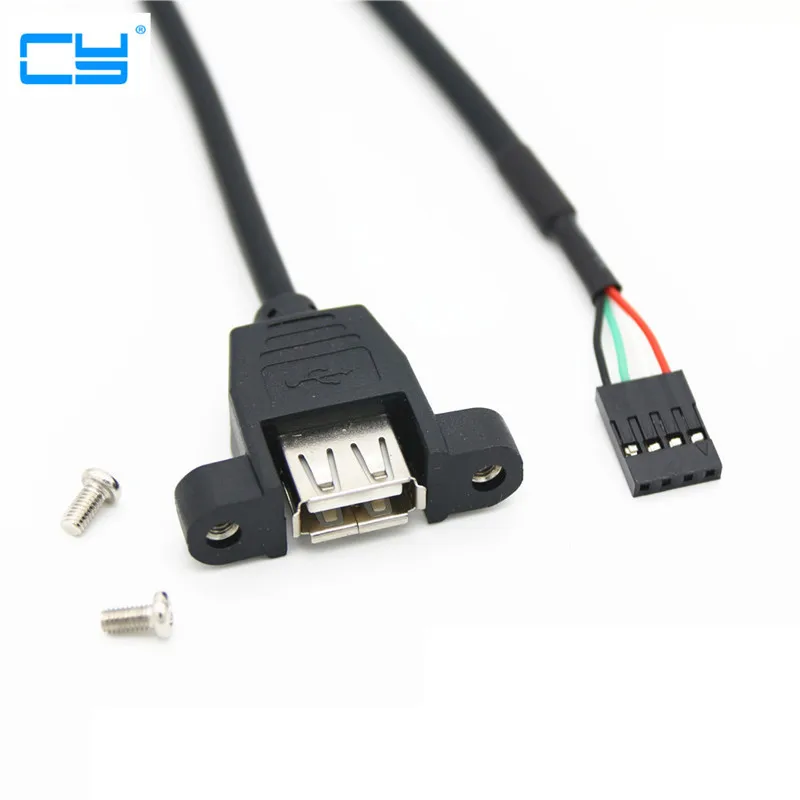 0.3m DuPont 5pin Female to USB A 2.0 Female Cable With Panel Mounting Screw Hole Baffle Cable for Chassis Motherboard Cable 2.54