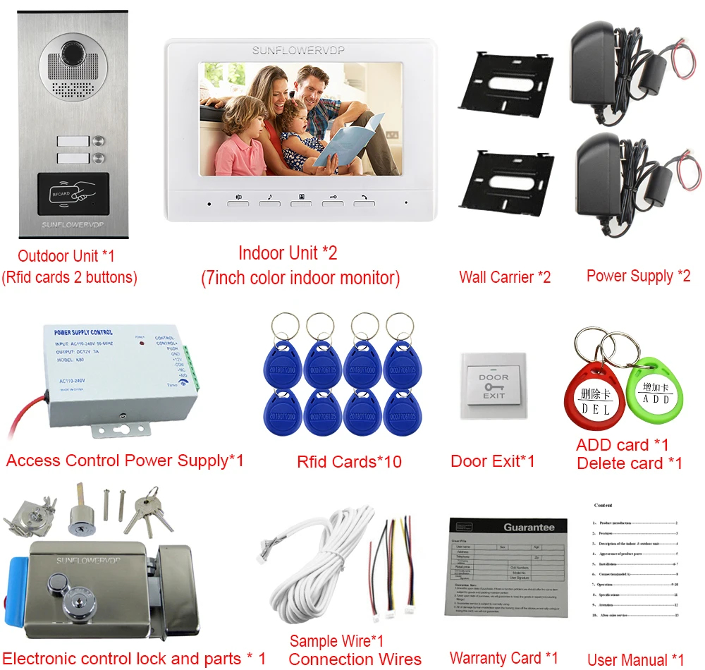 2 Appartementen 7 "Kleur Video Intercom Twee Monitoren Elektronische Portier Met Camera Deurbel Thuis Telefoon Met Elektronische Deurslot