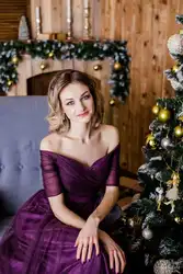 Beauty-Emily Long Purple Red Gray Evening Dresses 2019 A-Line Off the Shoulder Half Sleeve Vestido da dama de honra