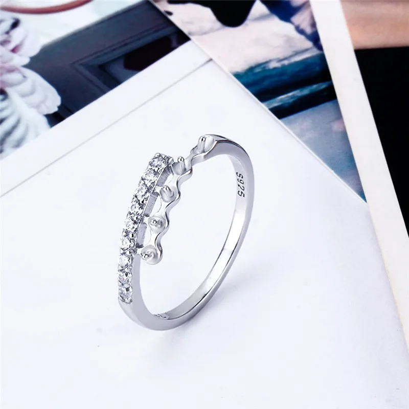 CLUCI Classic Silver 925 Women Pearl Ring Mounting Classic Ring Jewelry for Wedding Sterling Silver Simple Ring Jewelry SR1088SB