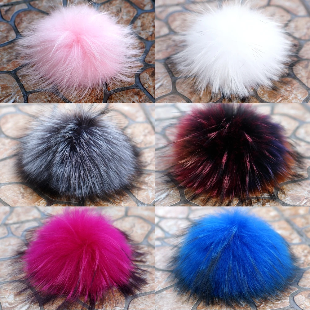 

LAURASHOW 16-17cm Real Raccoon Mink Fox Fur Ball 6 Pcs/Set Colorful Fur Winter Pom Poms For Shoes Bag Hat Fur Cap Accessories