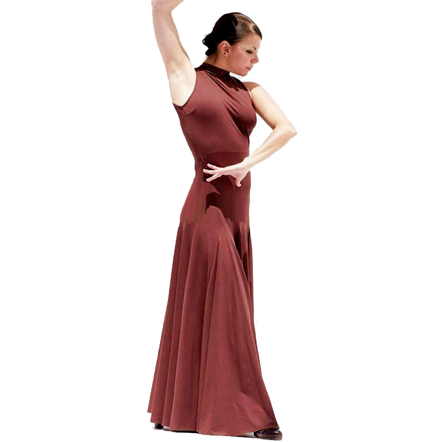 Original Modern Dance Dresses For Ladies Backless Brown Color Sleeveless Competitive Wear Fantasia Women Feminine Costumes Q5032