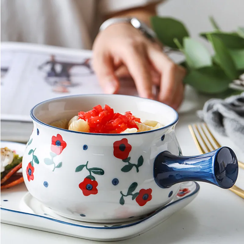 Hand-painted Floral Plate Set, Japanese Breakfast Separation Dinnerware Set,  Ceramic Oatmeal Bowl, Milk Mug, Food Tray