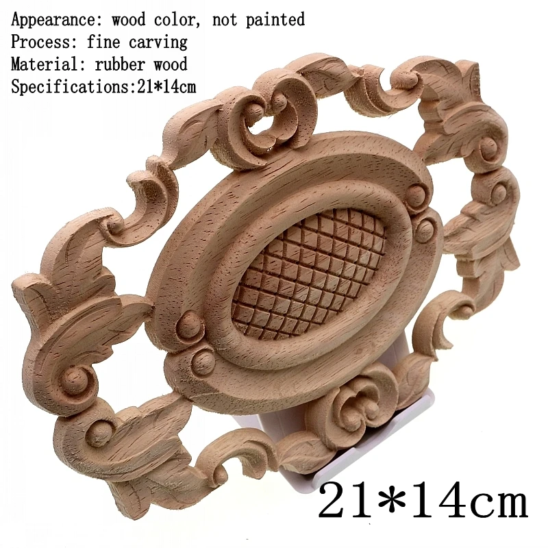 RUNBAZEF Solid Wood Flower Oval Applique Furniture Cabinet Bed Background Home Decoration Accessories Ornaments Miniature