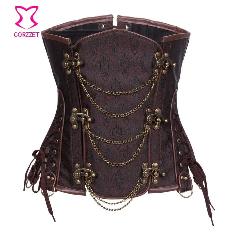 6XL Plus Size Underbust Corset Steampunk Vintage Brown Steel Boned Corsets and Bustiers Gothic Clothing Korsett For Women Sexy