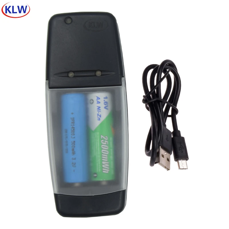 KLW 2 Slots Smart USB Battery Charger for Rechargeable 1.6V NI-ZN AA AAA 3.2V LiFePo4 14500 10440 Intelligent  LED Display