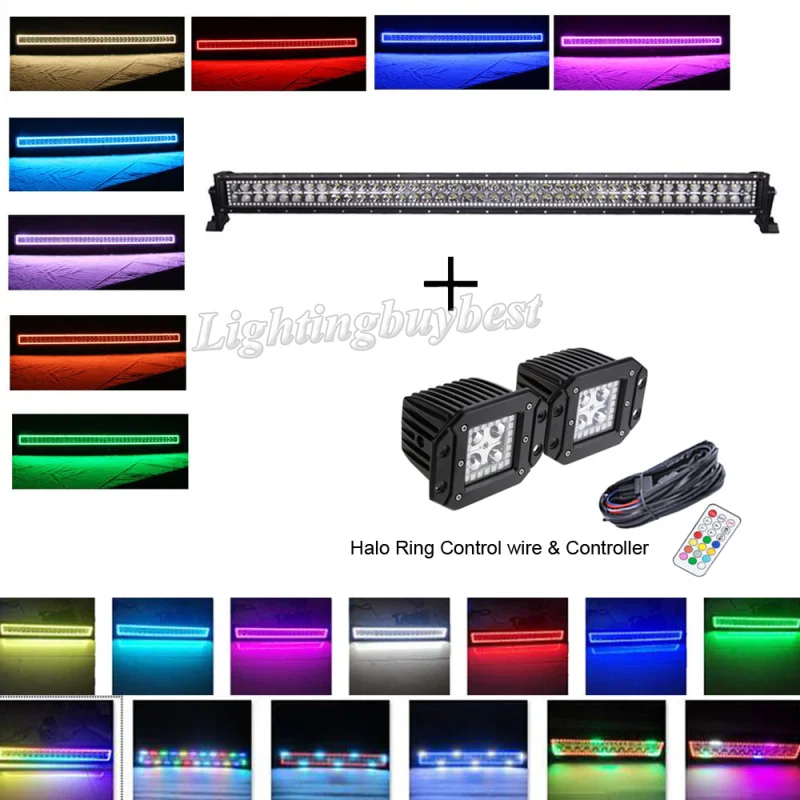 Chasing RGB Halo 42inch 240W Led Light Bar Spot Flood Combo & 2pcs 5