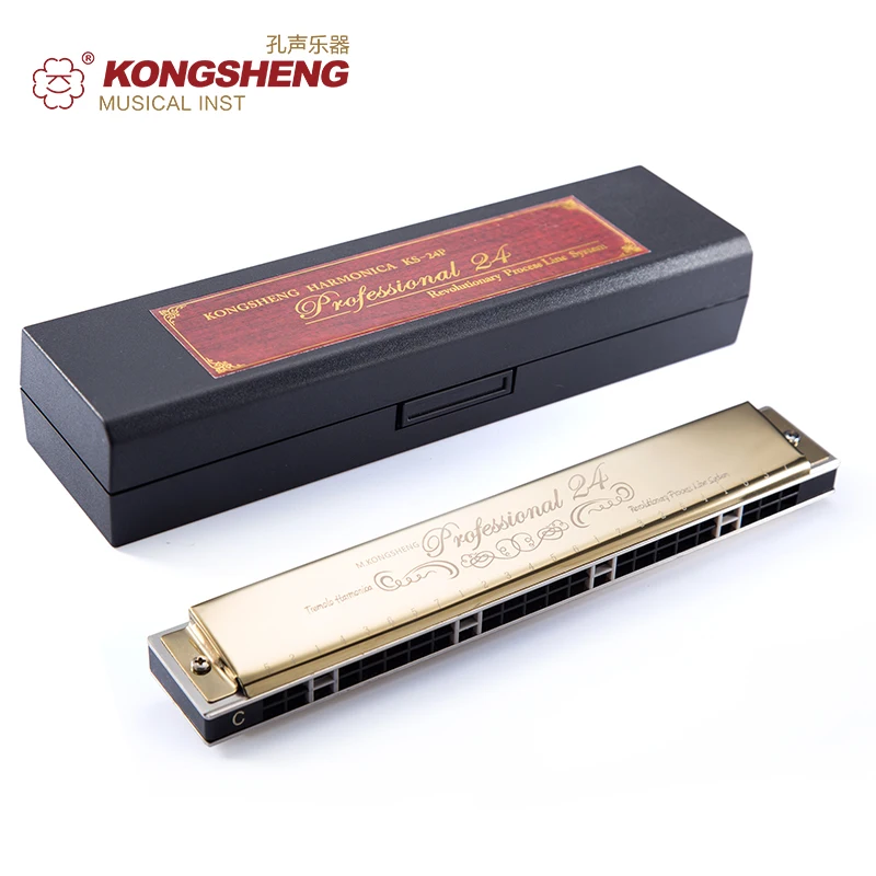 KONGSHENG Tremolo Harmonica 24holes for beginners  Mouth Organ Key of C/#C/D/#D/E/F#F/G/#G/A  Musical Instruments Gaita with box