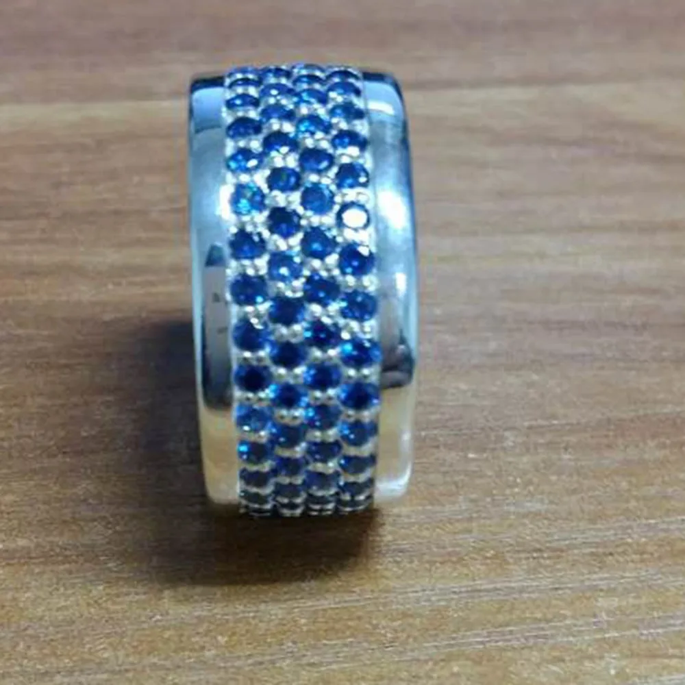 

925 Silver Men's Jewelry Pave Blue Sapphire Stones Band Ring 4-Row Pave White Black Diamonds band Ring Free Shipping