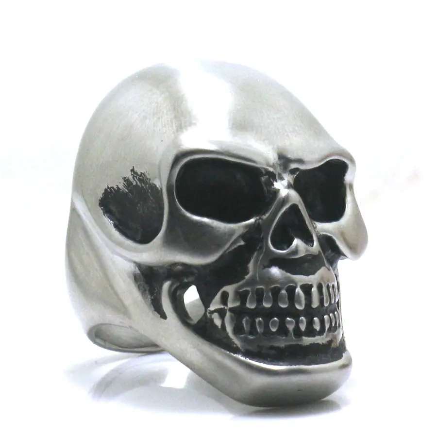 Size 6 to Size 16 Men Boy 316L Stainless Steel Dull Polish Cool Biker Skull Ring Free Shipping