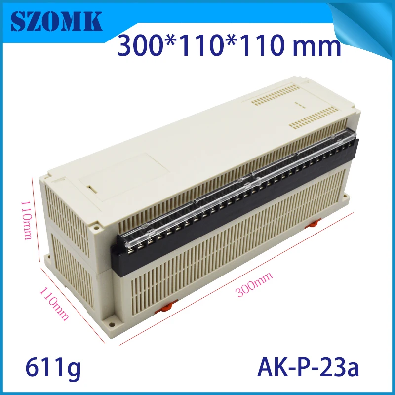 

4Pcs 300*110*110mm din rail plastic enclosure for pcb abs plastic PLC control box with 29P fence terminal blocks