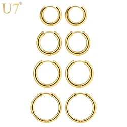 U7 Simple Round Hoop Earrings For Women 4 Pairs/Set 10/14/16/20 mm Stainless Steel Gold/Black Color Minimalist Jewelry E1006