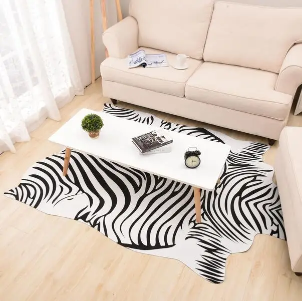 140X200cm Large Size Zebra/Cow Carpet PU Velvet Carpet Imitation Leather Rugs Animal Skins Natural Shape Carpet Decoration Mat