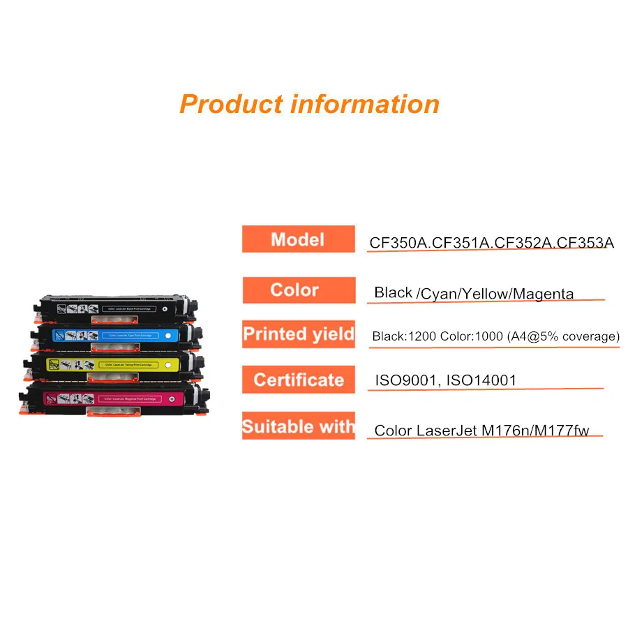 4 Toners Compatibles Avec HP LaserJet Pro MFP M176n Remplace Hp Cf350a Cf351a Cf352a Cf353a 130a T3azur 4 Toners Compatibles Avec HP LaserJet Pro MFP M176n Remplace Hp Cf350a Cf351a Cf352a Cf353a 130a T3azur