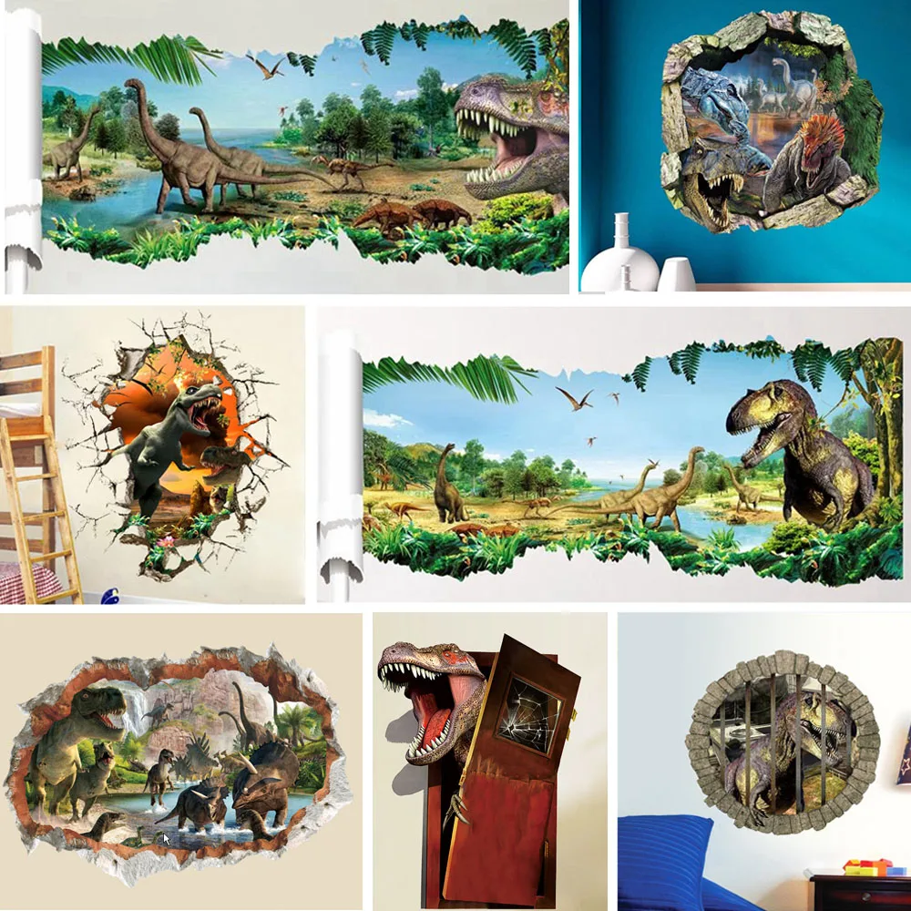 3d Dinosaur Wall Stickers for Kids Room Bedroom Home Decoration Jurassic Period Animal Mural Art Diy Safari Decal Pvc Poster