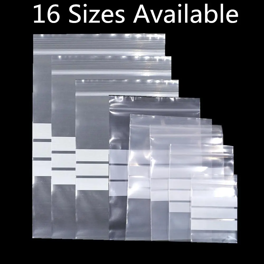 100Pcs/ Lot Clear Self seal Zipper Bags Transparent Ziplock Packaging Bag Snack Sundry Storage Bag With Writable Design