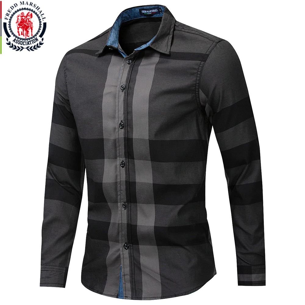 Fredd Marshall Men's Shirt 2023 Summer Fashion Plaid Shirt Men Long Sleeve Casual Slim Fit Shirts 100% Cotton Chemise Homme 199