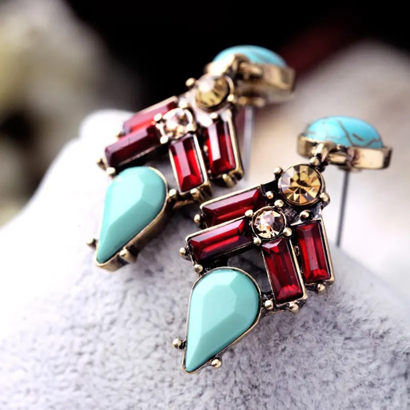 LUBOV Retro Natural Stone Mixed Joker Bohemia Drop Earrings For Women And Girls Trendy Rhinestone Accessories Jewelry Gift