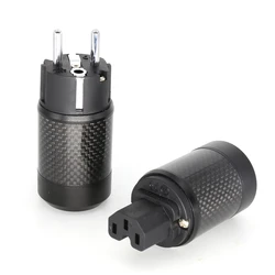 Hifi Carbon Fiber Gold/Rhodium Plated IEC Female connector Brass EU male Power Plug for audio power cable