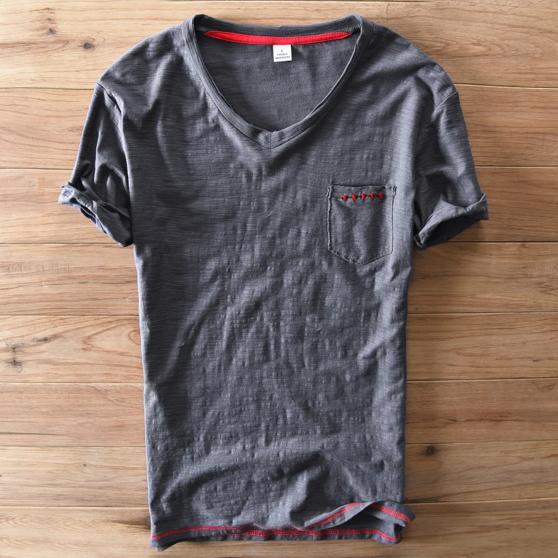 Italy Style Suehaiwe\'s Brand Short-Sleeved V-Neck Cotton T-shirt Men Summer Clothing Unique design gray men t shirt Camisa