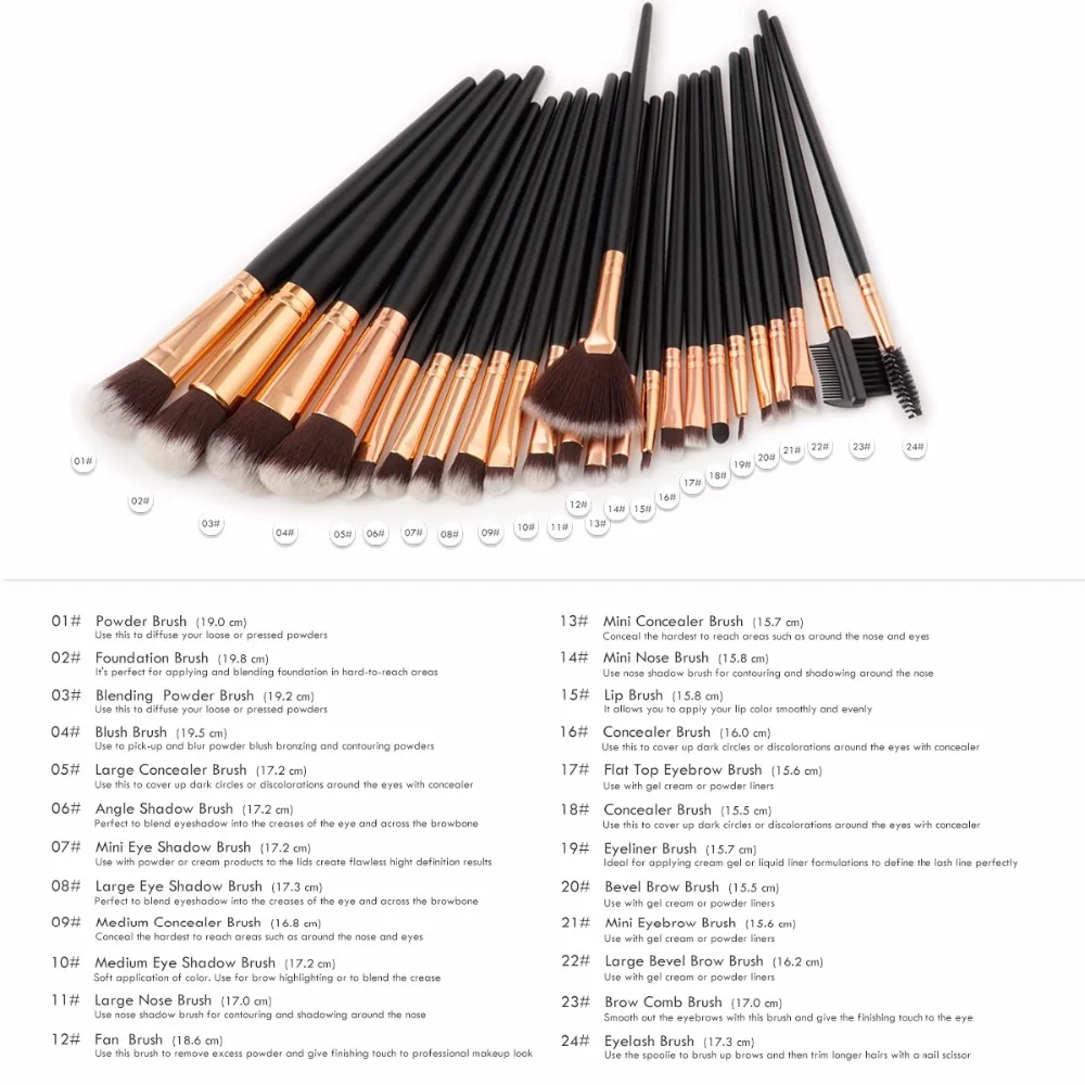 Beauty Make up Brush Set 24pcs Large Foundation Concealer Brush Fan Kabuki Blush Brush for Eye Powder Eyeliner Eyeshadow Eyelash