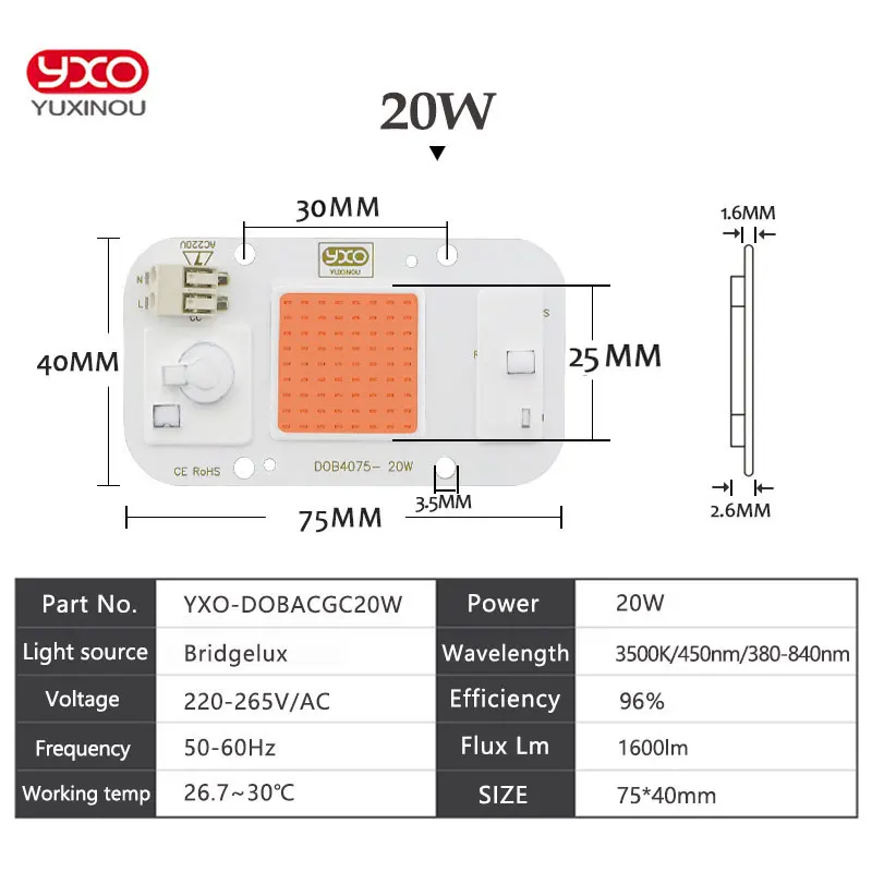 Imagem -03 - Hydroponice Dob ac Led Cob Chip para Planta Crescer a Luz da Planta Espectro Completo ac 220v 20w 30w 50w