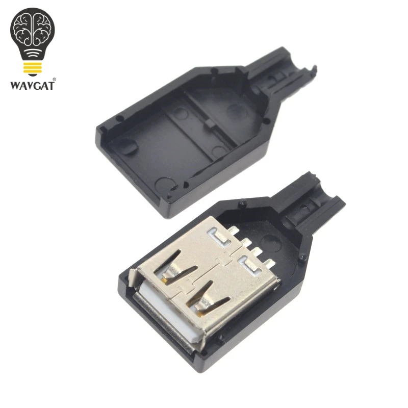 New 10pcs Type A Female USB 4 Pin Plug Socket Connector With Black Plastic Cover