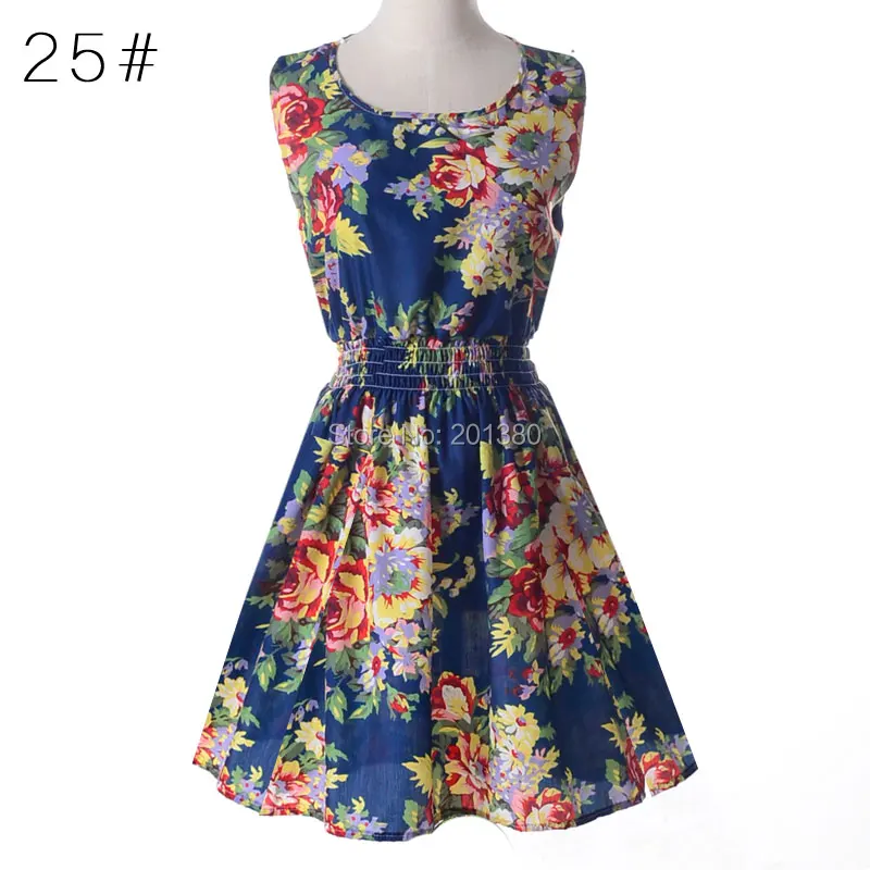 2022 Flower Women Summer Dress maxi Chiffon Sleeveless Print dresses vestido 25 colors 1138