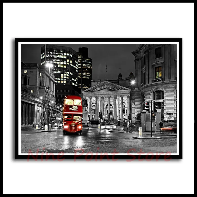 London Red Telephone Booth White Coated Paper Posters Livingroom Bedroom Home Decor Landscape Wall Sticker Frameless